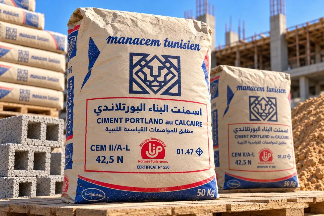 عبوة أسمنت المنجم التونسي، CEM II/A-L 42.5 N، وزن 50 كجم
